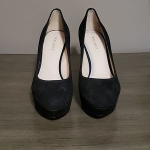 Black Suede Nine West Platform Heels 7